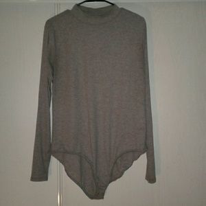 Plus Sz Mock Neck Gray Bodysuit